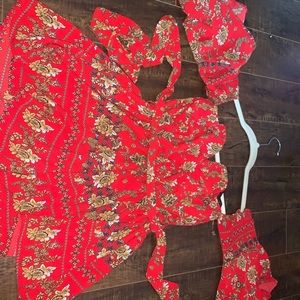 Red floral romper